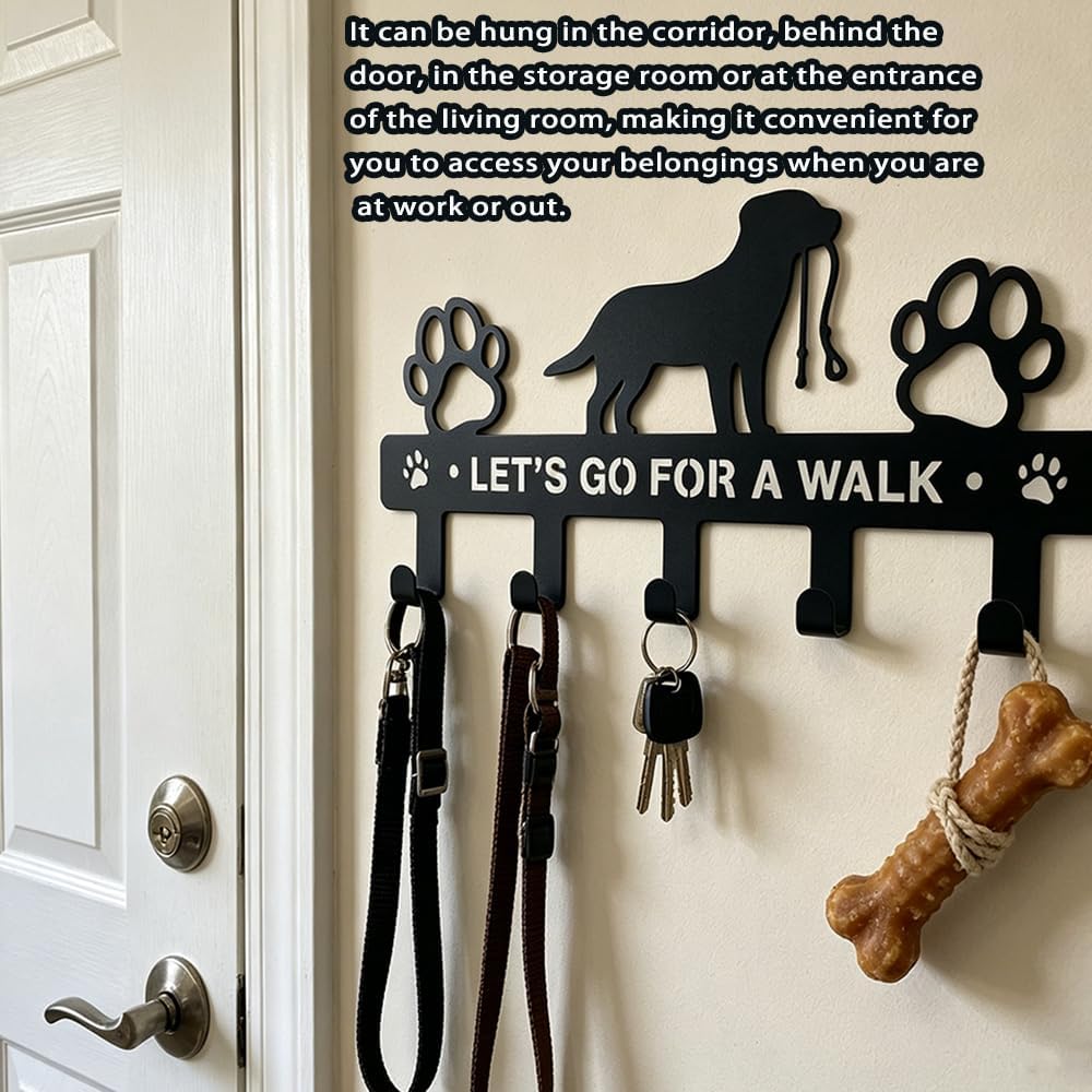 5-Hooks Dog Leash Holder for Wall， Dog Accessory Holder ，Metal Key Holder Leash Hooks