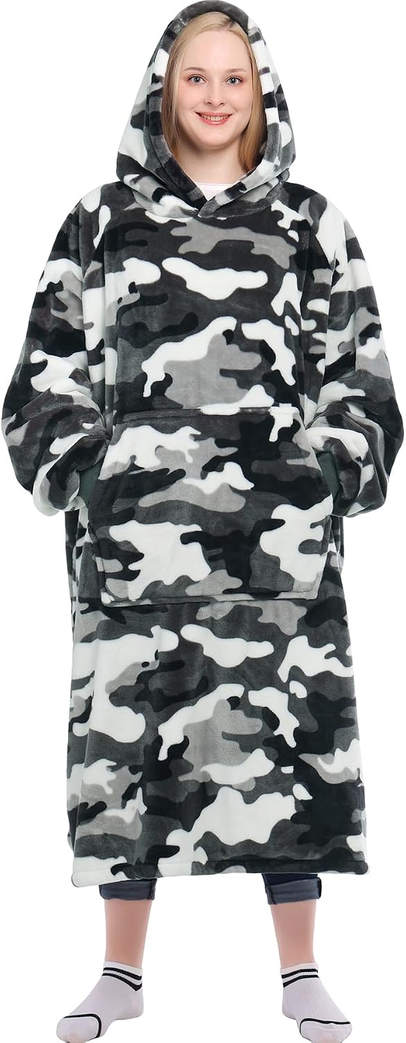 Wearable Blanket Sweatshirt Gifts for Women and Men, Warm and Cozy Giant Blanket Hoodie, Thick Flannel Blanket with Sleeves and Giant Pocket - Dark Gray