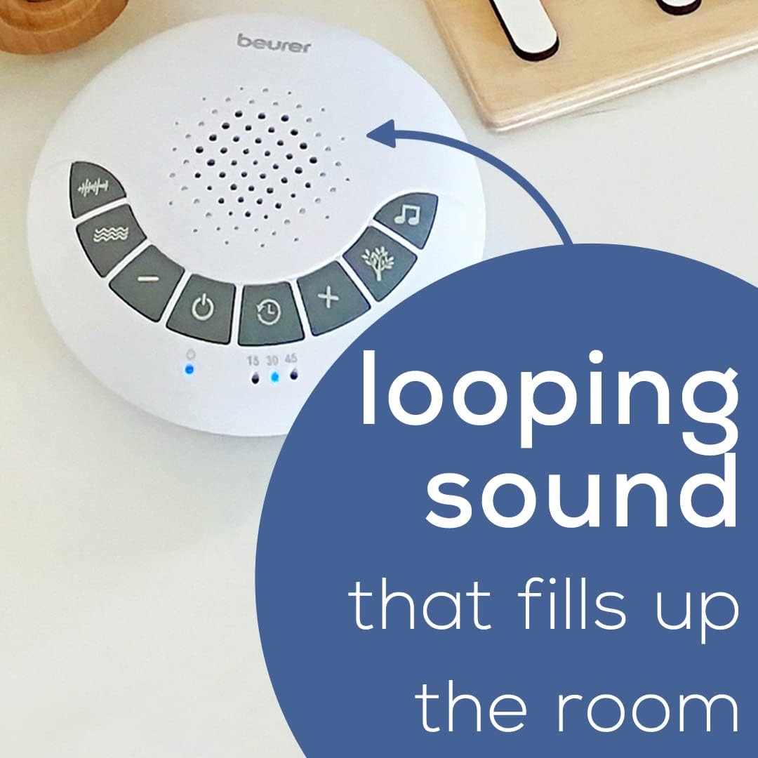 Beurer White Noise Machine with 4 Soothing Sounds | Sound Machine with Auto Shut-Off Sleep Timer | Portable White Noise Machine for Adults, Kids & Babies | Dreamsound Sleep Machine, SL15