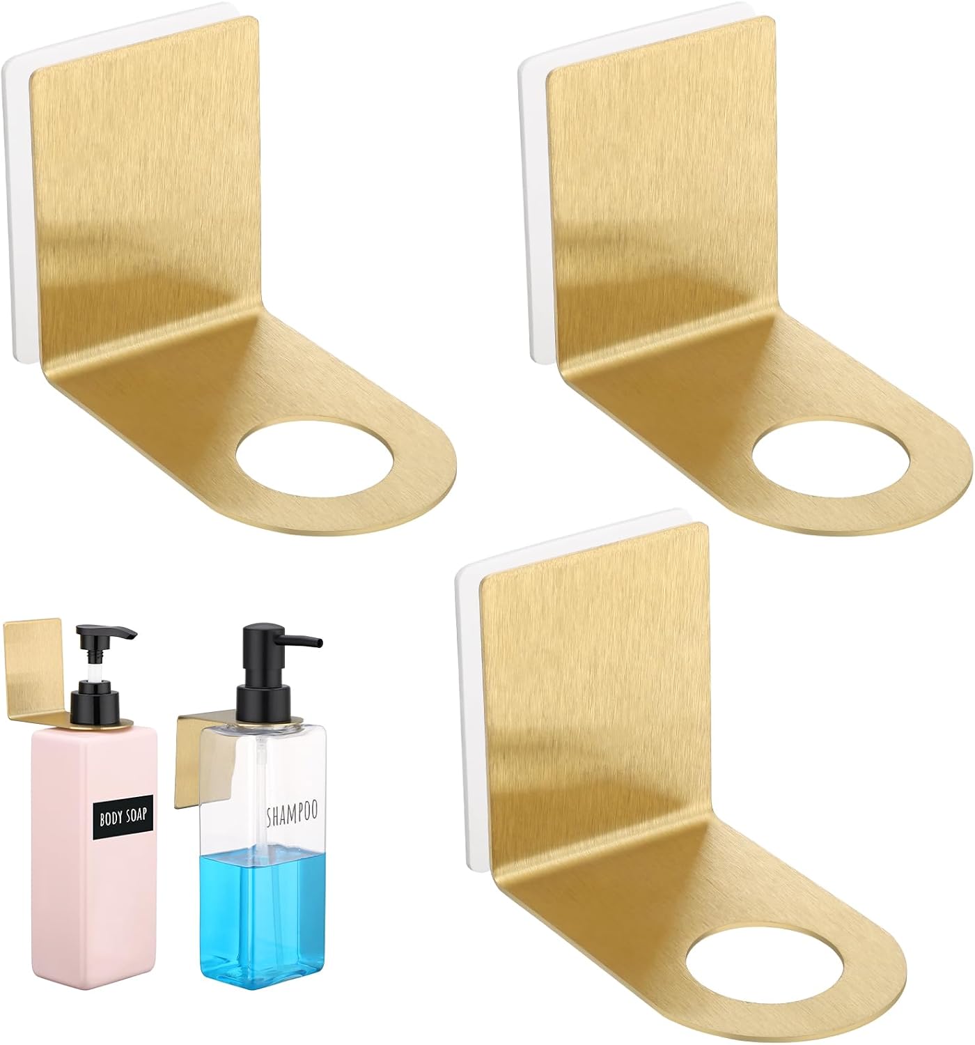 Segbeauty Stainless Adhesive Shampoo Bottle Holder, Dia 1.3inch 3.3cm Non-Drill Soap Dispenser Holder Set Silver, 3pcs Rustproof Shampoo Holder for Shower, Bottle Wall Mounted Rack for Toilet Kitchen