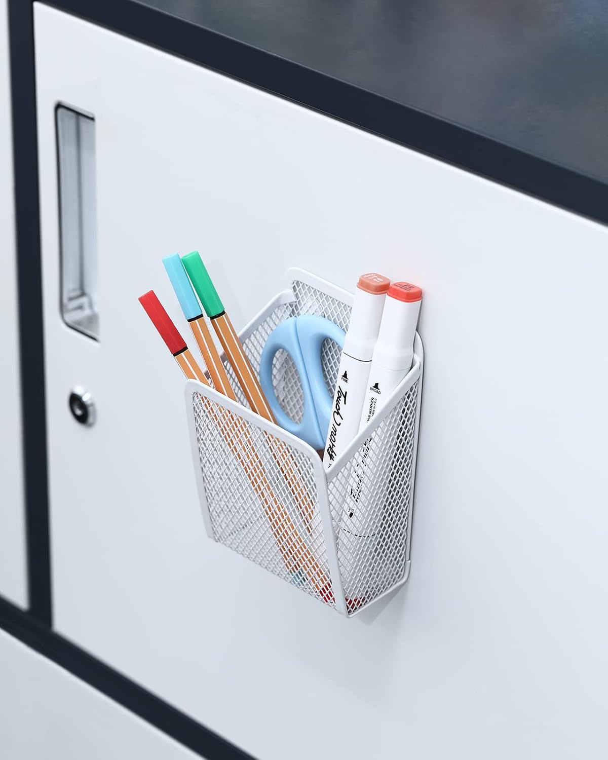 Magnetic Pencil Holder,Mesh Stainless Steel Pen Basket, Metal Writing Utensil Storage Organizer for Whiteboard,Blackboard,Kitchen, Locker, Home, or Office | Metal Writing Utensil Storage Organizer for Whiteboard,Blackboard,Kitchen, Locker, Home, or Office