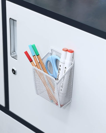 Magnetic Pencil Holder,Mesh Stainless Steel Pen Basket, Metal Writing Utensil Storage Organizer for Whiteboard,Blackboard,Kitchen, Locker, Home, or Office | Metal Writing Utensil Storage Organizer for Whiteboard,Blackboard,Kitchen, Locker, Home, or Office