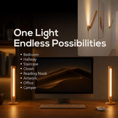 Wooden Wall Lamp 360° Rotatable Magnetic Sconce Rechargeable Bedside-1 Pack | Night light bar with stepless dimming,USB-C. Modern style mount on table, desk for reading, artwork,ambient home