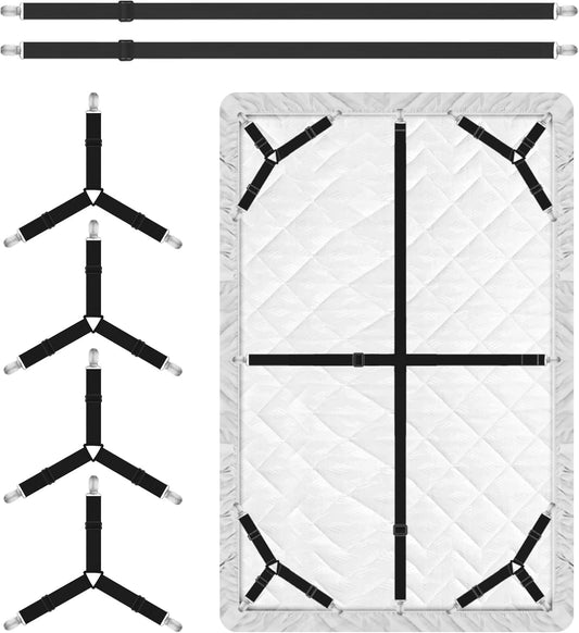 Bed Sheet Holder Straps, 2 Pcs Adjustable Mattress Sheet Clips, Bed Sheet Fasteners Elastic Sheet Suspenders to Keep Bed Sheet in Place for Different Beds (X-Purple)