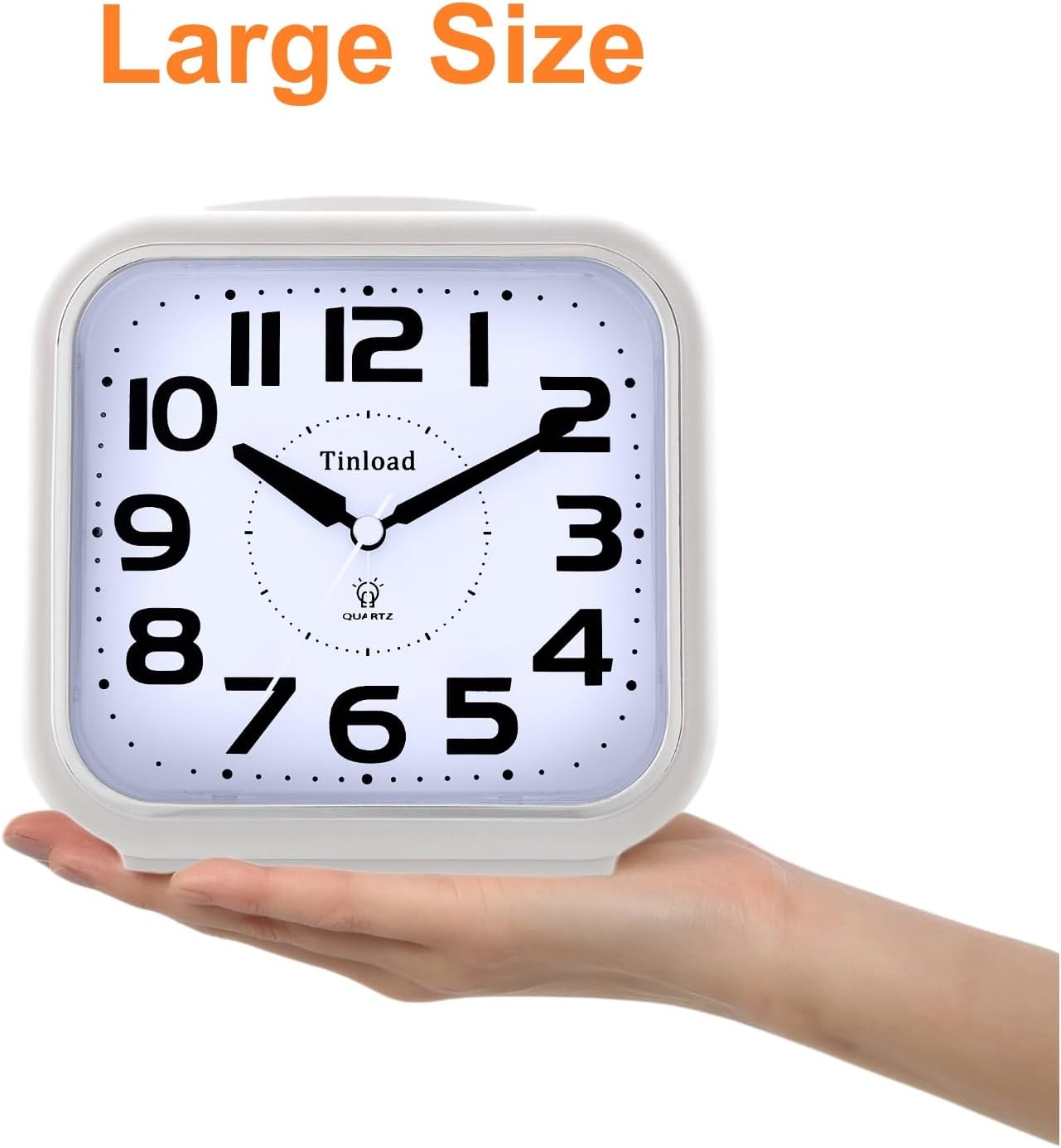 Tinload 5.5" Large Analog Alarm Clock Silent Non Ticking, Gentle Wake, Beep Sounds, Increasing Volume, Battery Operated Snooze and Manual Light, Easy Set, Black (Best for Elder)