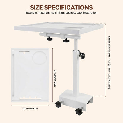 Bedside Shelf Rotating Foldable Tray:Height-Adjustable Clip On Bed Side Tray Table, Tray Table with Sturdy Metal Pole,Fits Bed Frames 0.7"-2.7" Wide for Dorms, Apartments, Bedrooms,Dorm Essentials