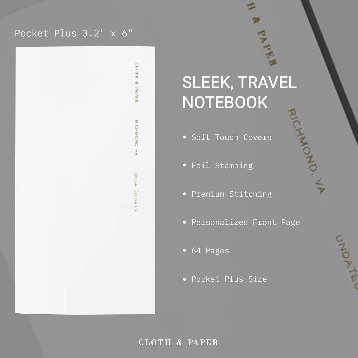 Cloth & Paper Travel Notebook | Daily Wellness Planner – Smoked Salt | Pocket Plus Wellness Planner 3.2" x 6" | Habit Tracker & Self Care Journal for Goals, Gratitude & Reflection – Soft Touch Cover