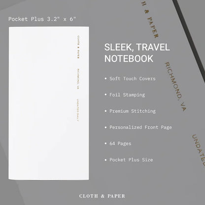 Cloth & Paper Travel Notebook | Daily Wellness Planner – Smoked Salt | Pocket Plus Wellness Planner 3.2" x 6" | Habit Tracker & Self Care Journal for Goals, Gratitude & Reflection – Soft Touch Cover
