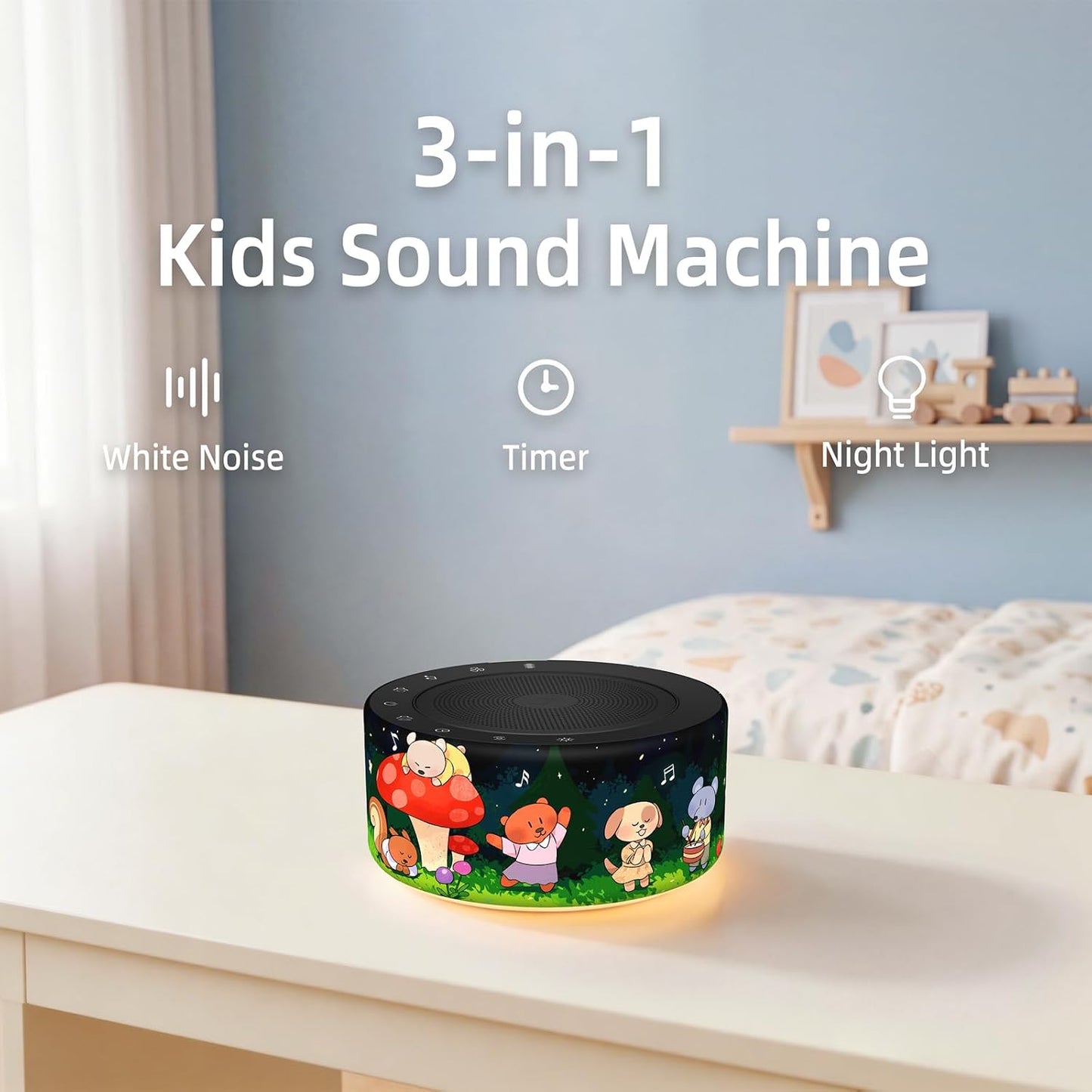 Kipcush White Noise Machine for Baby & Adults, 30 Soothing Sounds, Sleep Sound Machine with 8 Color Night Light, Memory Function, White Noise for Sleeping, Nursery, Office, Travel & Relaxation