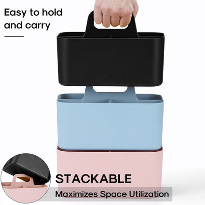 Multiuse Caddy Organizer with Handle, Portable Divided Plastic Tote Bin - Art Craft, Stationary Pen Marker Crayons, Makeup Hair Supplies Storage - Bathroom, Classroom, Dorm, Office, Desk Holder - Grey
