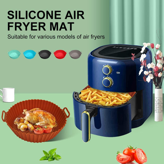 2 Pack 8 Inch Air Fryer Silicone Liners, Reusable Food Grade Air Fryer Liner Baskets, Air Fryer Silicone Mat Accessories Kitchen (Black)