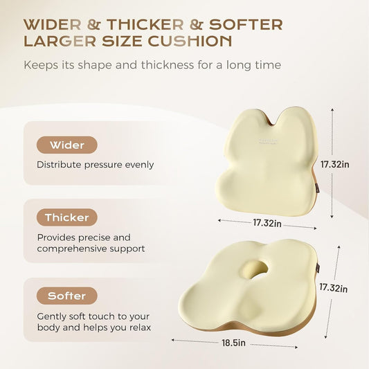 Coverado Lumbar Support Pillow and Seat Cushions for Office Chairs, Memory Foam Orthopedic Coccyx Cushion for Tailbone Pain Cushion Pillow & Back Pain Pressure Relief Seat Cushion Coffee&Beige