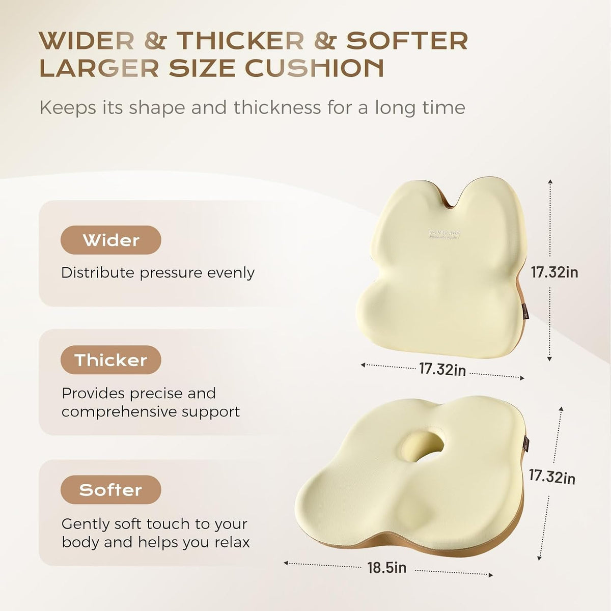 Coverado Lumbar Support Pillow and Seat Cushions for Office Chairs, Memory Foam Orthopedic Coccyx Cushion for Tailbone Pain Cushion Pillow & Back Pain Pressure Relief Seat Cushion Coffee&Beige