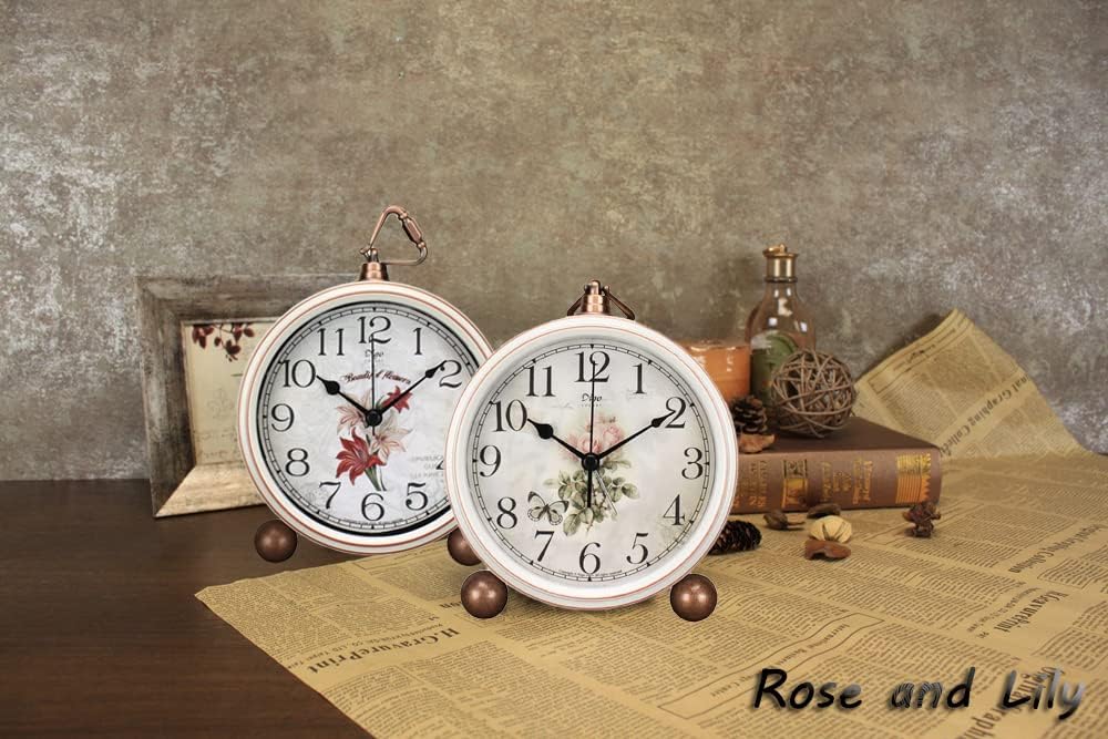 Maxspace 5.2in Analog Clock, Retro Silent Desk Clock Non-Ticking & Battery Operated with Quartz Movement,Clock Decor for Bedroom Living Room