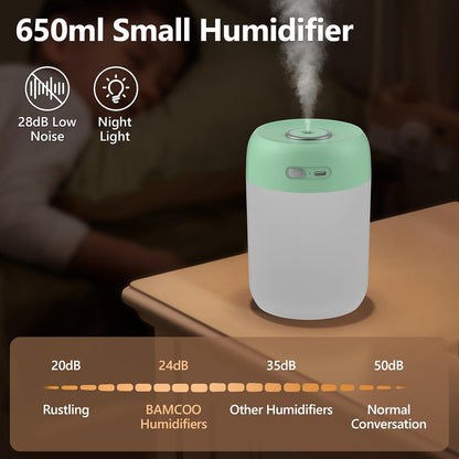 Portable Small Humidifier, 650ml Plant Humidifier, Blue | 7 Colors&Warm Light, Mini Humidifiers for Plants, Bedroom, Office, Dsektop