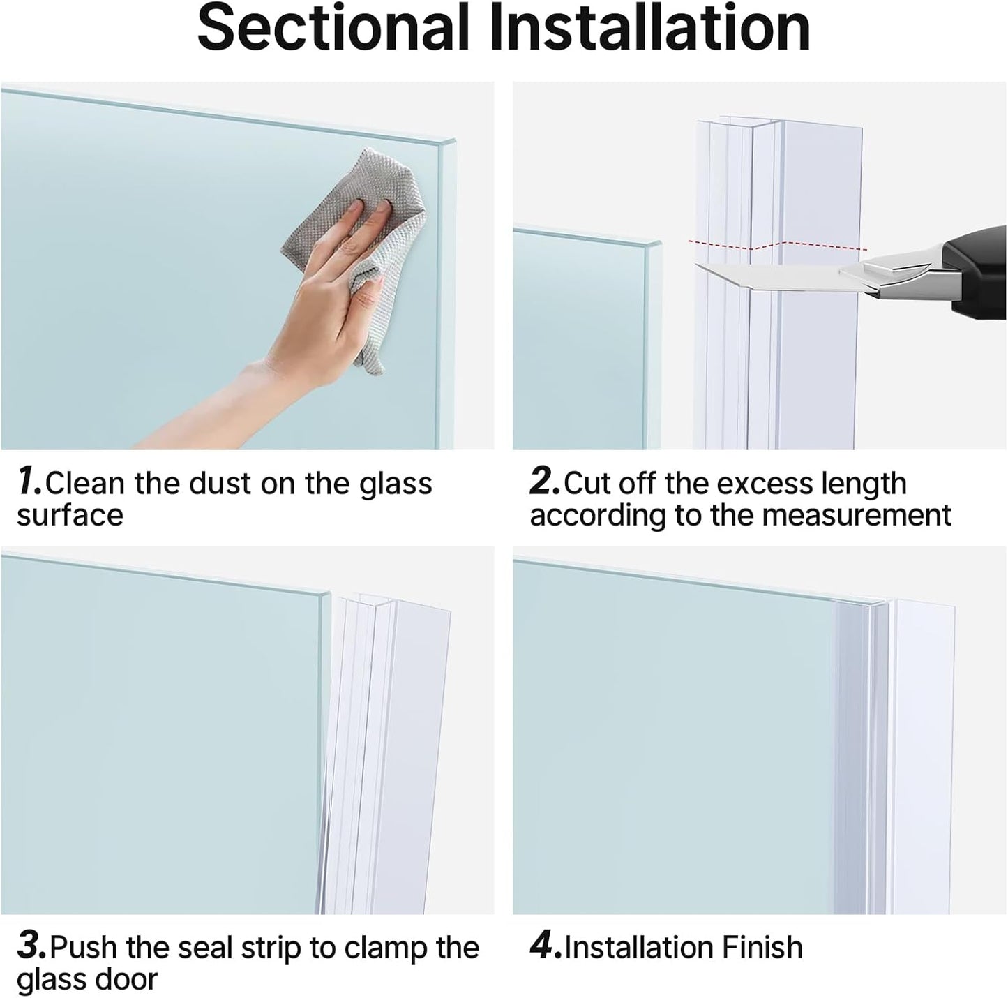 AmazerBath Frameless Shower Door Bottom Seal 39 inch (Set of 2) - Clear, Suitable for 3/8 Inch Glass, Modern Style