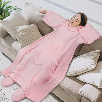 PAVILIA Fleece Blanket with Sleeves and Foot Pockets Women Men, Dark Purple