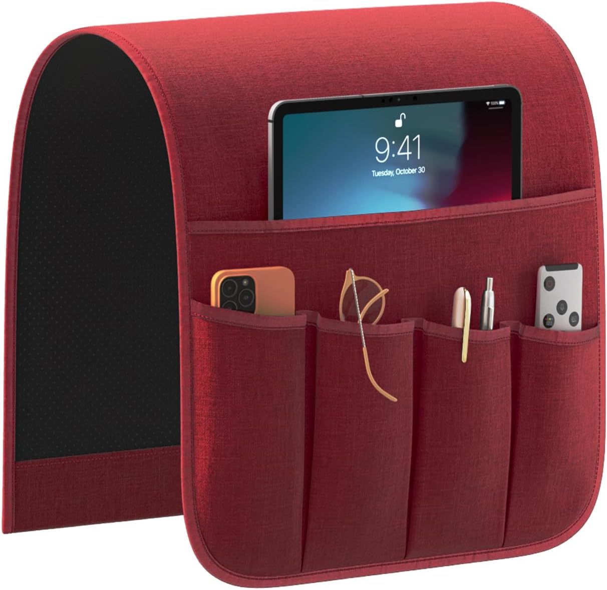 Sofa Armrest Organizer Non-Slip Remote Control Holders for Recliner Couch Chair Armchair Caddy with 5 Pockets for Table,Cell Phone,Ipad,Magazines,Books (Black, 13 x 35 Inch)