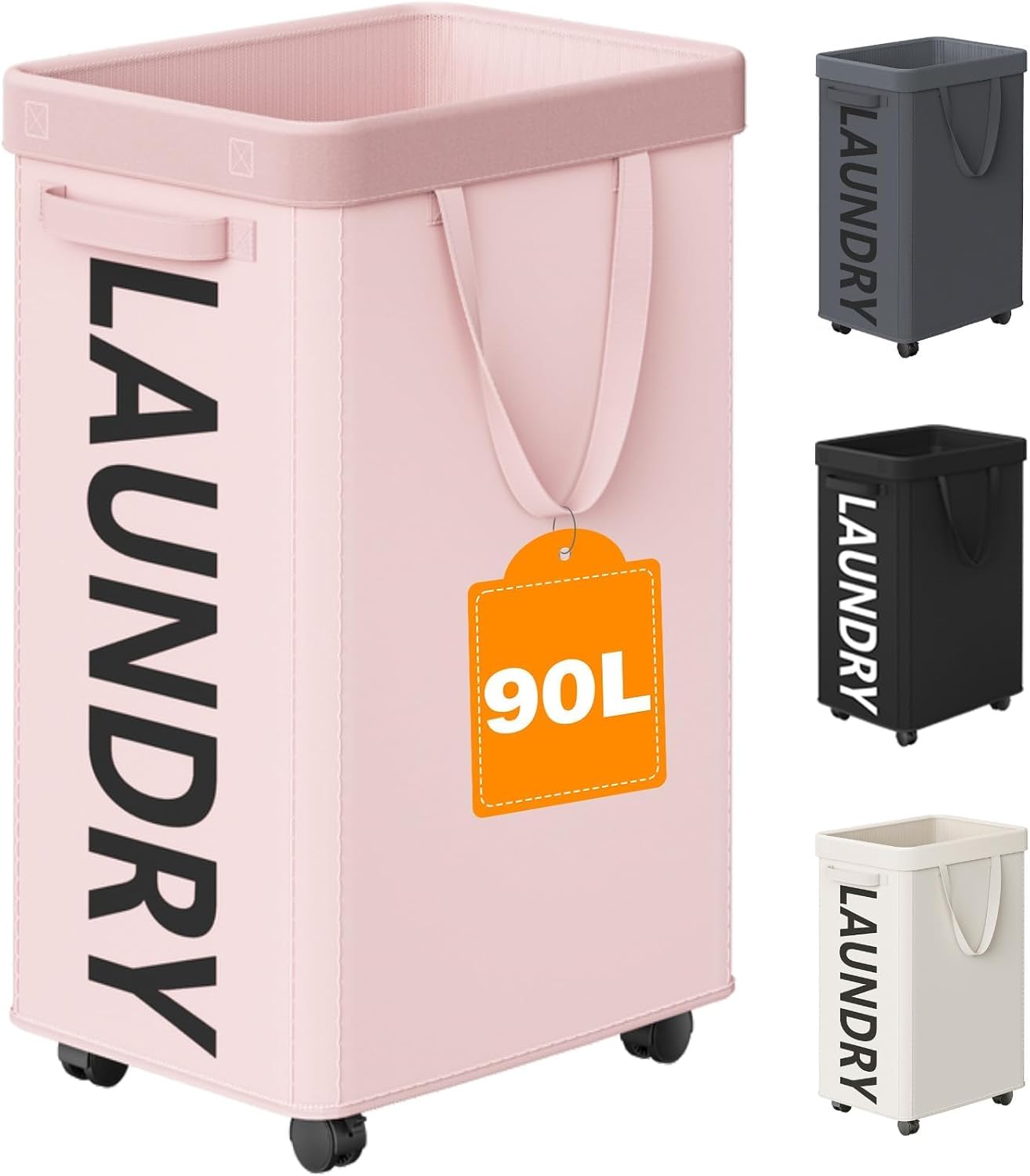 Optish Laundry Basket with Wheels, 90L Rolling Laundry Hamper with Wheels, Large Clothes Hamper on Wheel with Removable Mesh Bag for Bedroom, Dorm Room Essentials, Black