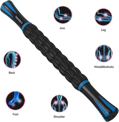 YANSYI Professional 9-Roller Deep Tissue Massage Stick - Portable Muscle Recovery Roller for Athletes, Relieves Post-Workout Soreness & Leg/Back Pain - Portable Physio Tool (Blue 1)