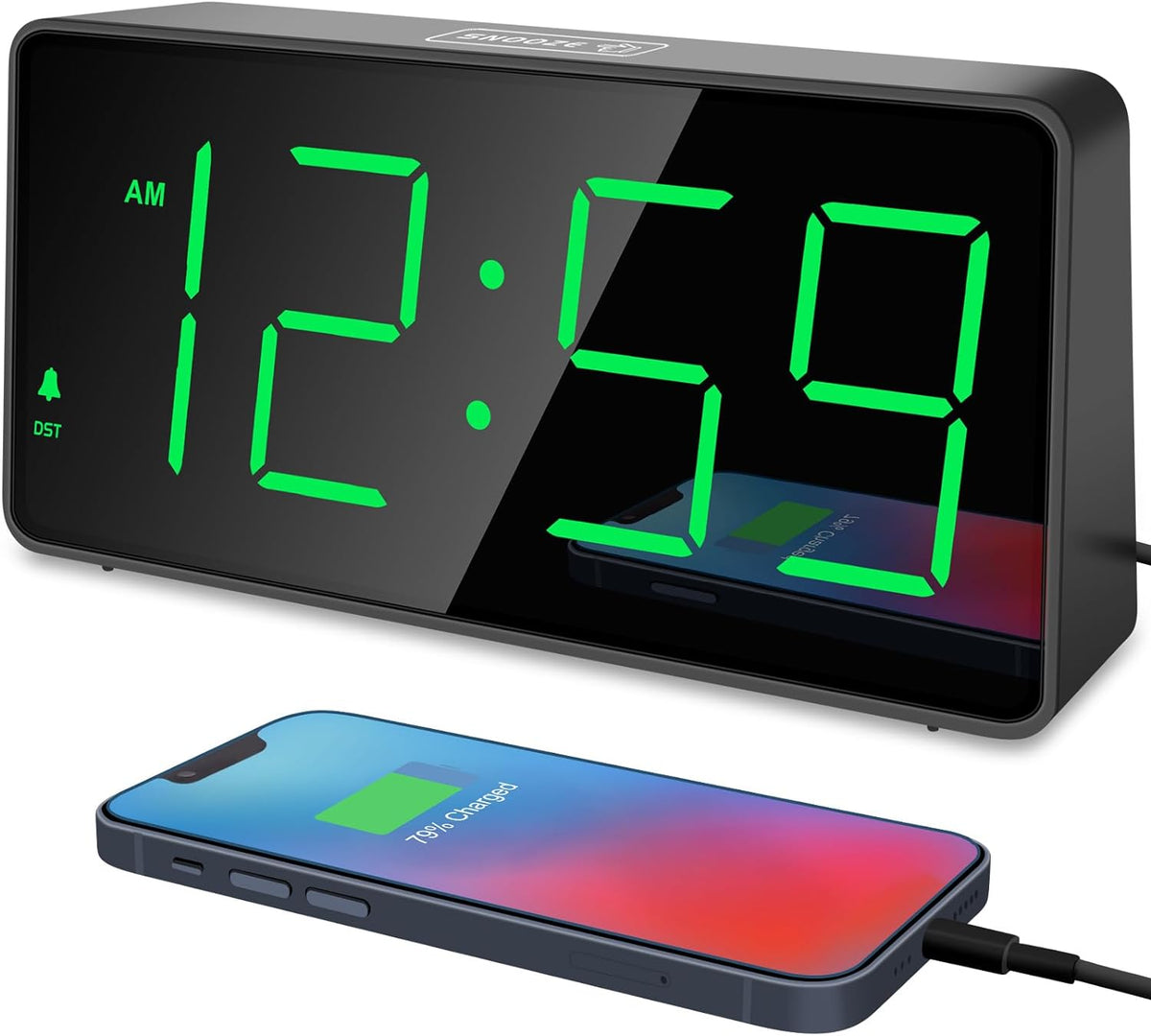 Peakeep Digital Alarm Clock for Bedroom Bedside, Large Display, USB Charger