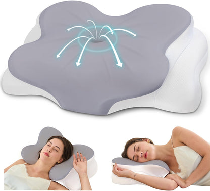 Cervical Neck Pillow,Memory Foam Pillow with Dual Height, Grey