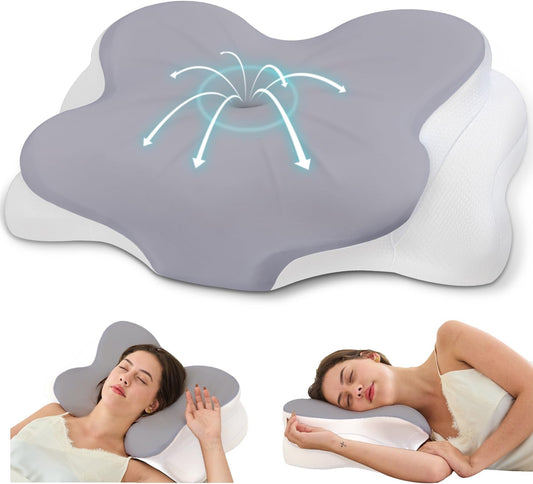 Cervical Neck Pillow,Memory Foam Pillow with Dual Height, Grey