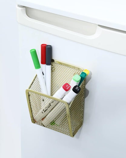 Magnetic Pencil Holder,Mesh Stainless Steel Pen Basket, Metal Writing Utensil Storage Organizer for Whiteboard,Blackboard,Kitchen, Locker, Home, or Office | Metal Writing Utensil Storage Organizer for Whiteboard,Blackboard,Kitchen, Locker, Home, or Office
