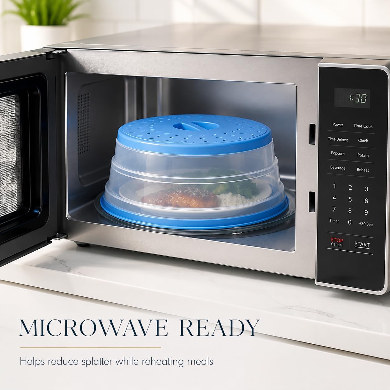 Collapsible Microwave Splatter Cover for Food 10.5 Inch Vented Blue