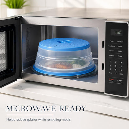 Collapsible Microwave Splatter Cover for Food 10.5 Inch Vented Blue