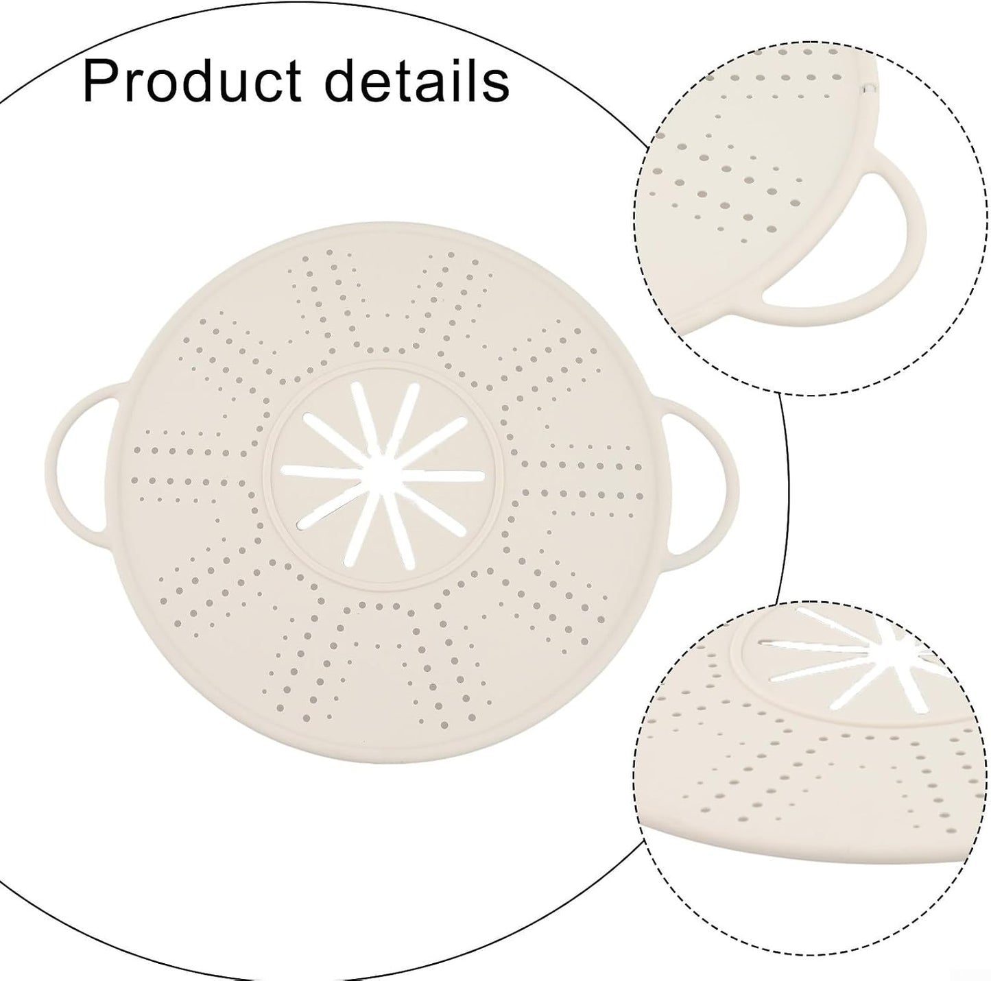 Large Silicone Spill Stopper Lid for Kitchen Pots Pans(white) | Silicone Pot Spill Stopper Lid with Steam Vent, 13.4x10.8 Inch Heat Resistant Cover and Oil Baffle with Easy Grip Handles