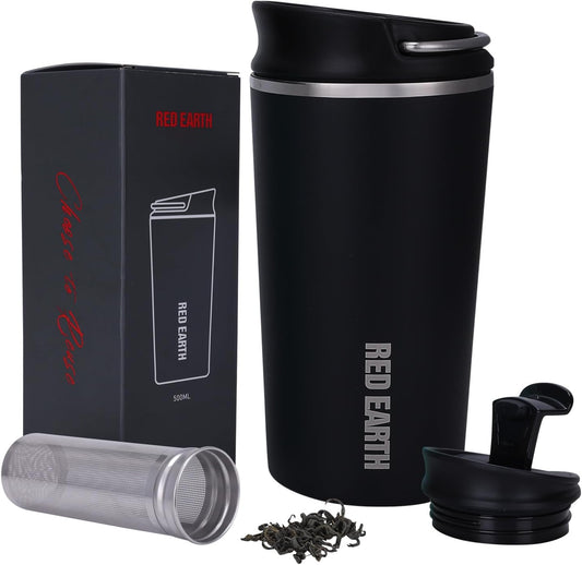 GiNT 17oz Travel Tea Mug with Infuser, 2 Lids. Vacuum Insulated 316 Stainless Steel Coffee Mug. Dishwasher Safe Tea Cup with Strainer for Hot & Cold Brew Coffee. Mothers Day Gifts for Mom (Green)