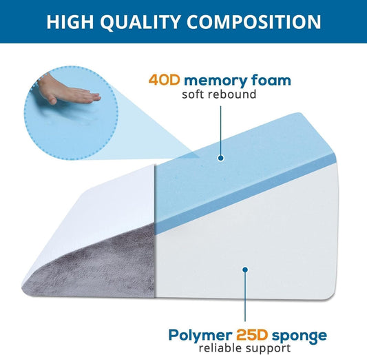 Sasttie Wedge Pillow 24x24x12 inch, Memory Foam Bed Wedge, Cool Grey | Triangle Pillow for Sleeping, Acid Reflux, Back Pain, Post-Surgery, and Snoring, Designed with Removable Washable Cover