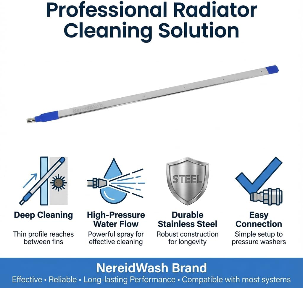 Car Radiator Cleaning Wand, Dual-Use 24‘’ Water&Air Flush Cleaning Tool Max 4500PSI Pressure Washer Wands For Car Truck RV Radiator Gutter, Jetter Nozzle Flat Wand With Angles Coupler