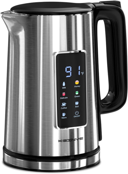 KEINVE 1.7L Electric Kettle, Touch Screen, No Plastic Interior | Double Wall, 6 Preset Temperatures, Fast Boil, and STRIX Control