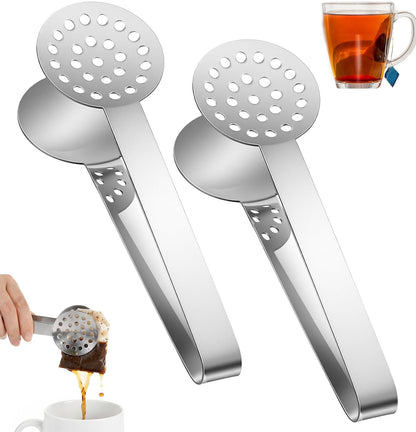 2PCS Tea Bag Squeezer, 6.6 * 1.8 Inch Stainless Steel Teabag Squeezer for Tea Drinkers, Durable Strainer Gripper Picker (Silver)