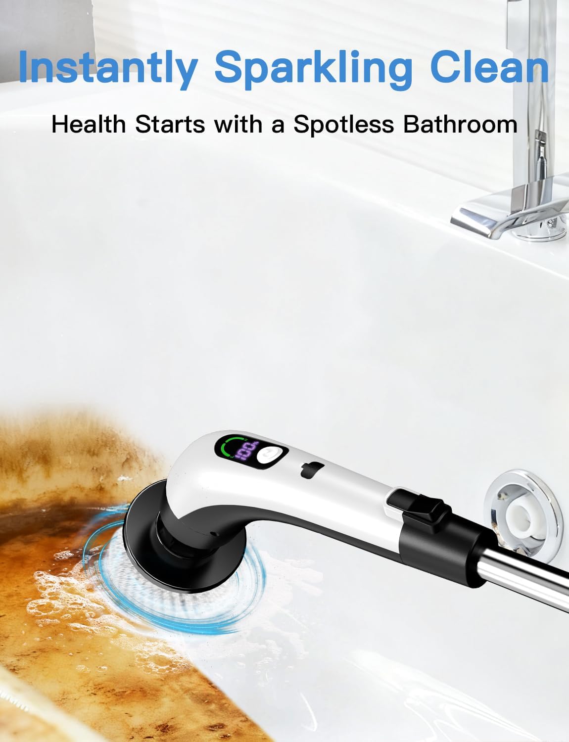 Electric Spin Scrubber - Cordless IPX7 Waterproof Shower Scrubber with 2 Speed Settings and 6 Replaceable Heads，Electric Cleaning Brush for Bathroom，Kitchen and Windows