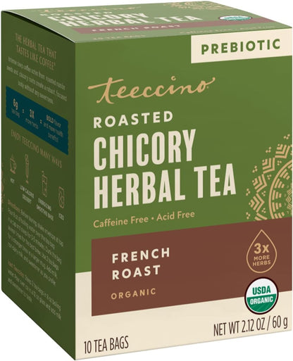 Teeccino Herbal Tea Sampler Assortment - 12 Tea Bags - Maca Chocolaté, French Roast, Hazelnut, Vanilla Nut - Roasted Caffeine Free Herbal Tea, Prebiotic for Natural Energy