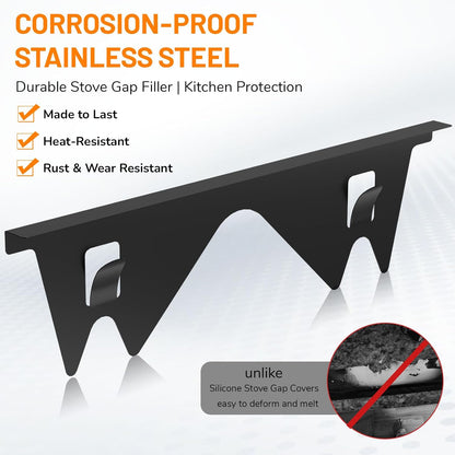 Stainless Steel Stove Gap Covers,Stove Gap Filler, Range Trim Kit, Stove Gap Guards, Heat Resistant and Easy to Clean, Easy retractable Length 13.8" to 27.5", Width 0.79",Black(2PCS)