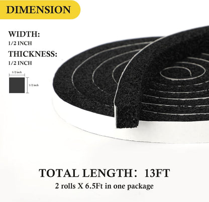 fowong AC Window Seal Foam Tape, 1" x 1" Thick Foam Weather Strip, Black | High Resilience Foam Tape Seals Large Gaps Around Ac Windows and Doors, 6.5ft x 2 Rolls, Strong Adhesive, Install in Minutes