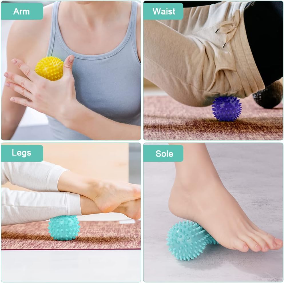 URAQT Spiky Massage Ball Set, 2 Pack Physical Therapy Massage Balls, Hard Lacrosse Ball & Spiky Massage Ball for Myofascial Release and Trigger Point Deep Tissue Massage (Purple)