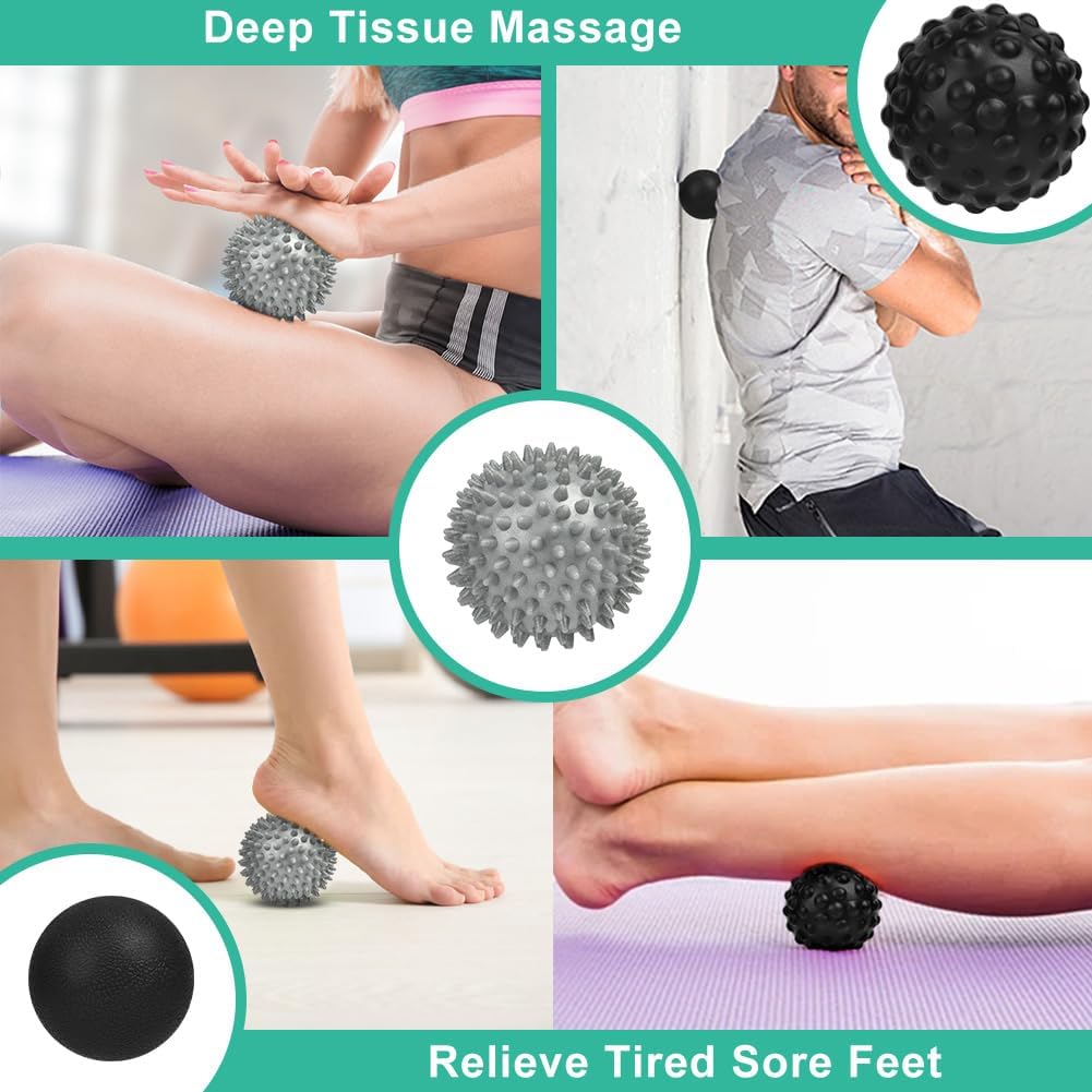 URAQT Spiky Massage Ball Set, 2 Pack Physical Therapy Massage Balls, Hard Lacrosse Ball & Spiky Massage Ball for Myofascial Release and Trigger Point Deep Tissue Massage (Purple)