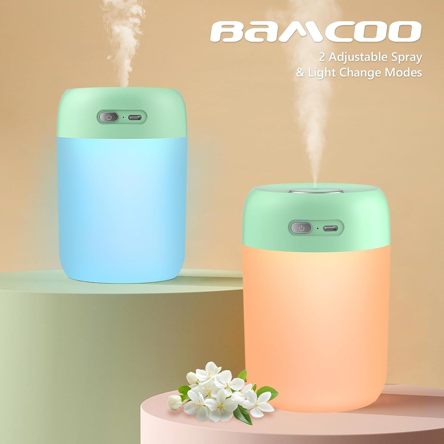Portable Small Humidifier, 650ml Plant Humidifier, Blue | 7 Colors&Warm Light, Mini Humidifiers for Plants, Bedroom, Office, Dsektop