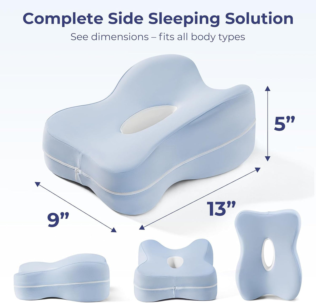 13" Extended-Length Knee Pillow for Side Sleepers with Full Thigh Support