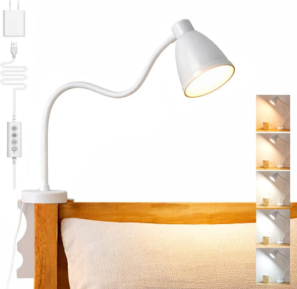 BOHON No Install Bedside Reading Light, Clip-Free Wall Mounted Lamp Black | 5 Colors & 10 Brightness Levels, Flexible Gooseneck, 30 Min Auto-Off Timer, Bed Lights for Headboard, Bedroom, Dorm