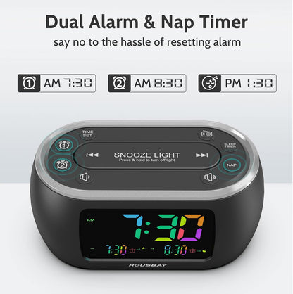 HOUSBAY Digital Alarm Clock Radio for Bedrooms with Night Light