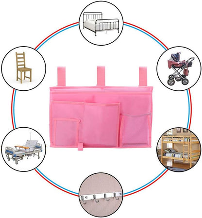 Createy Bedside Caddy Hanging Organizer Storage Bag Pocket for Bunk and Hospital Beds, College Dorm Rooms, Baby Bed Rails, Camp - 4 Pockets and 2 Hooks