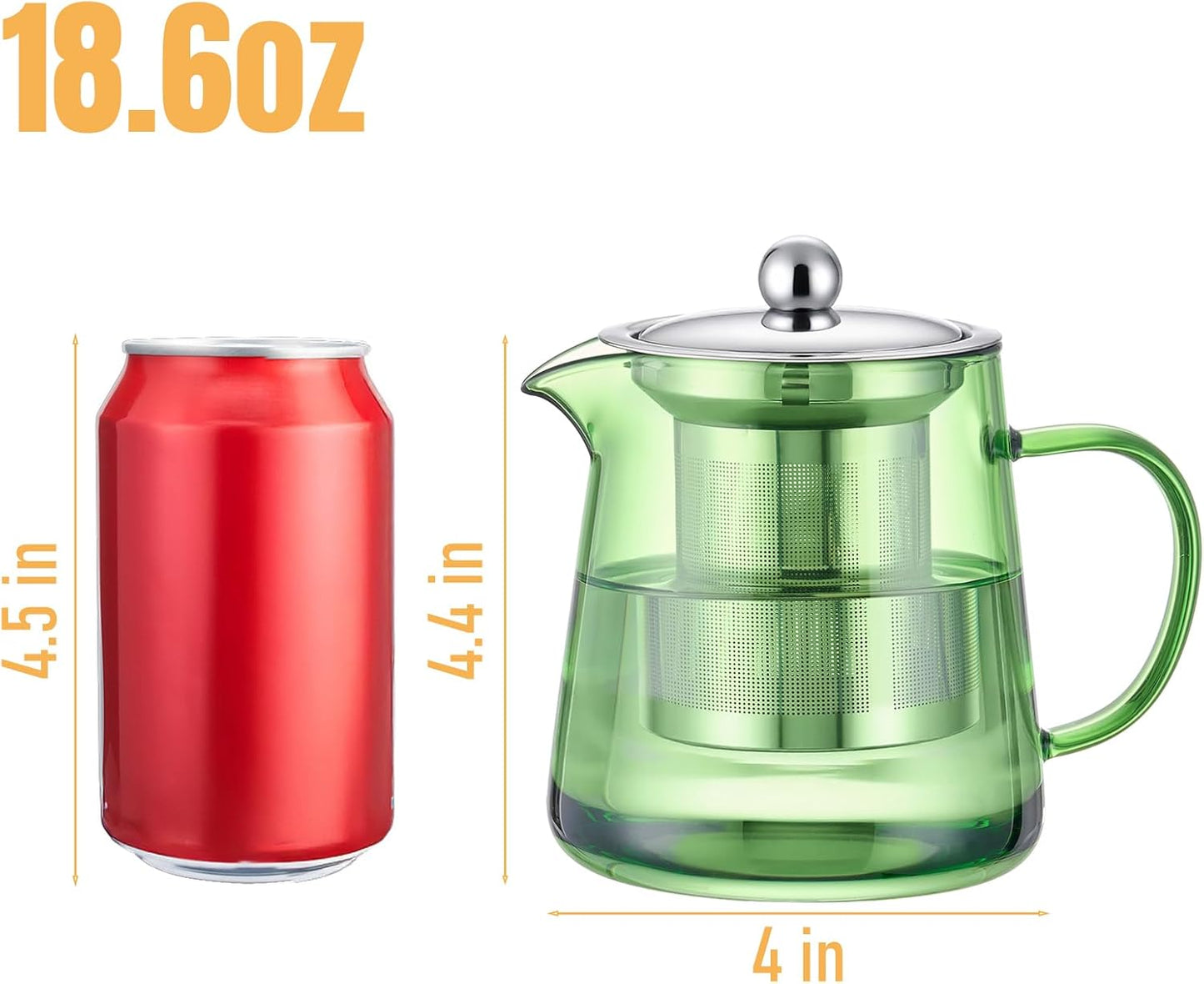 PARACITY Glass Teapot Stovetop 22 OZ/650ml, Tea pot with Removable 18/8 Stainless Steel Infuser, Borosilicate Clear Tea Kettle, Teapot Blooming and Loose Leaf Tea Maker Tea Brewer for Camping, Travel | Clear small tea kettle with infuser and tea pot with