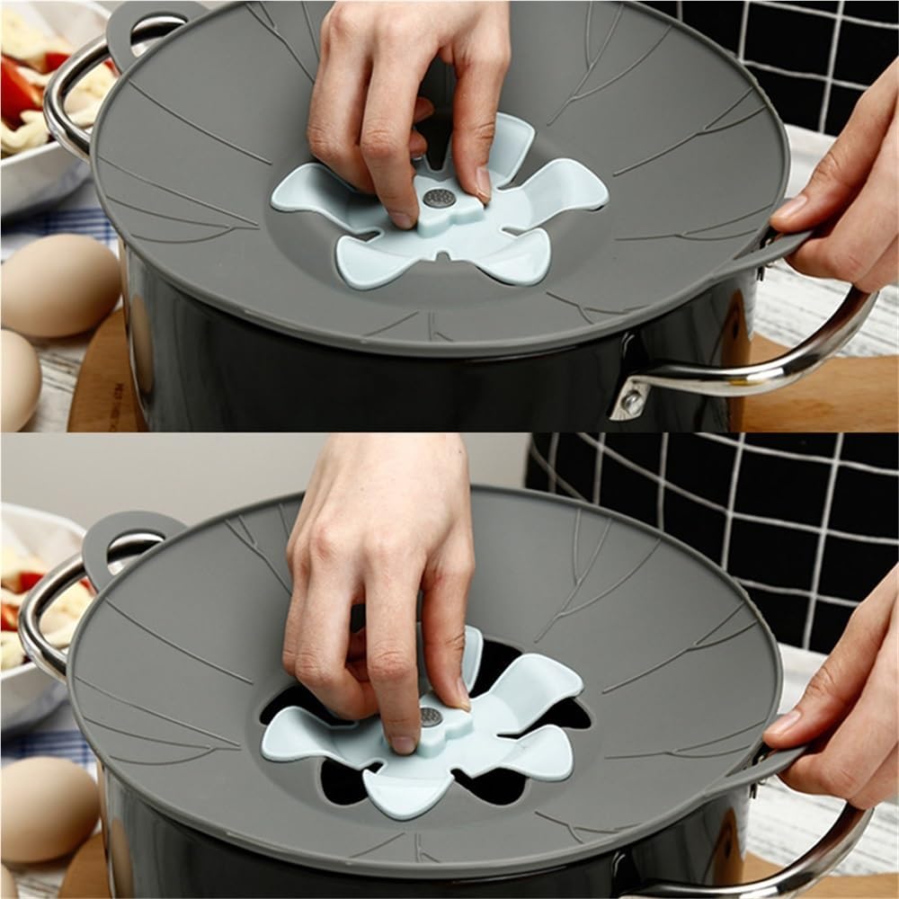 Silicone Boil Over Spill Safeguard - Food Grade Kitchen Stopper Lid For Pots And Pans - Eco-Friendly Silicone Cover In Grey And Yellow(Beige,Small)