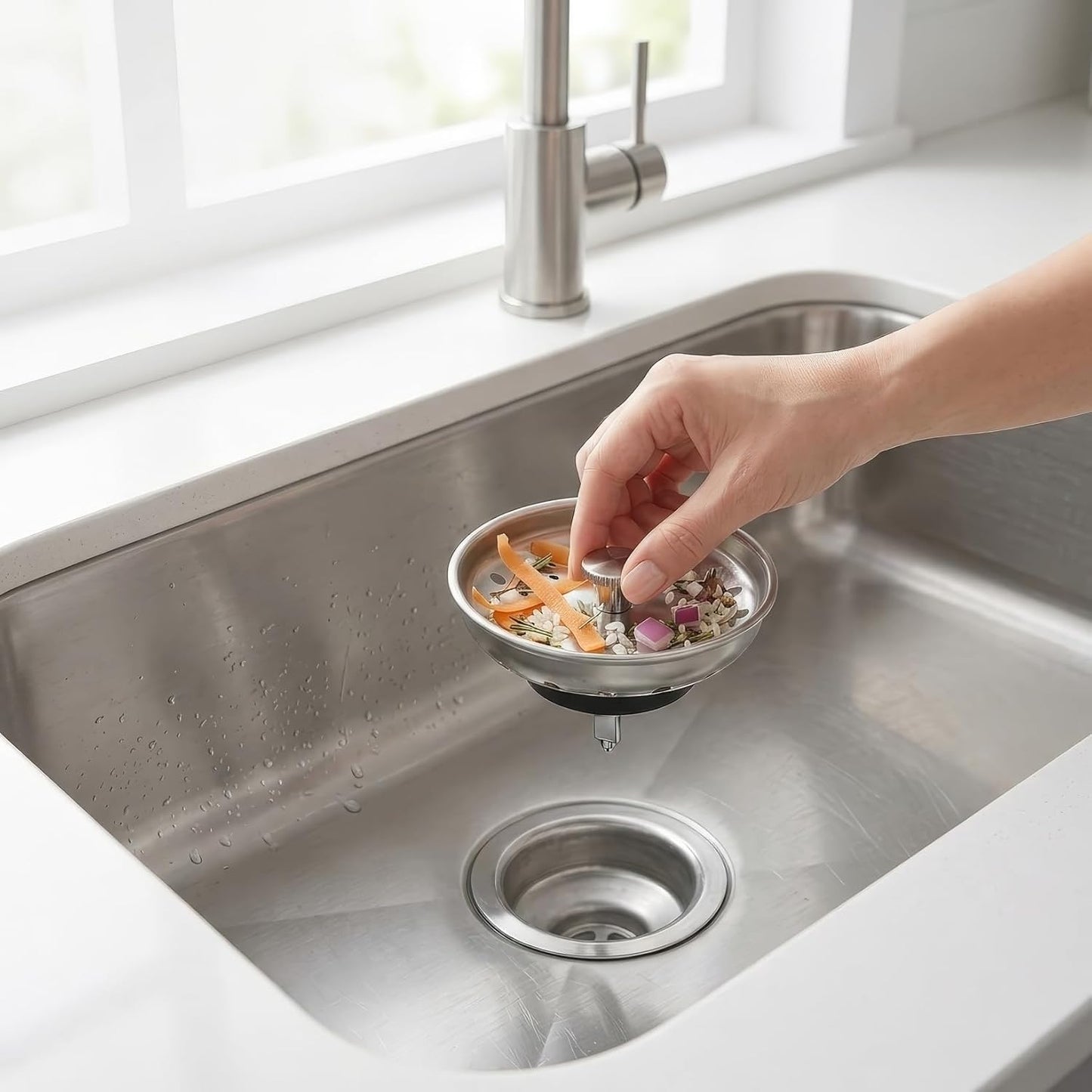 Kingrol 4 Pack Kitchen Sink Strainer Baskets with Removable Rubber Stoppers, Stainless Steel Replacement for Select 3.5" Basket Strainer Drains, Easy Clean, Rust Resistant